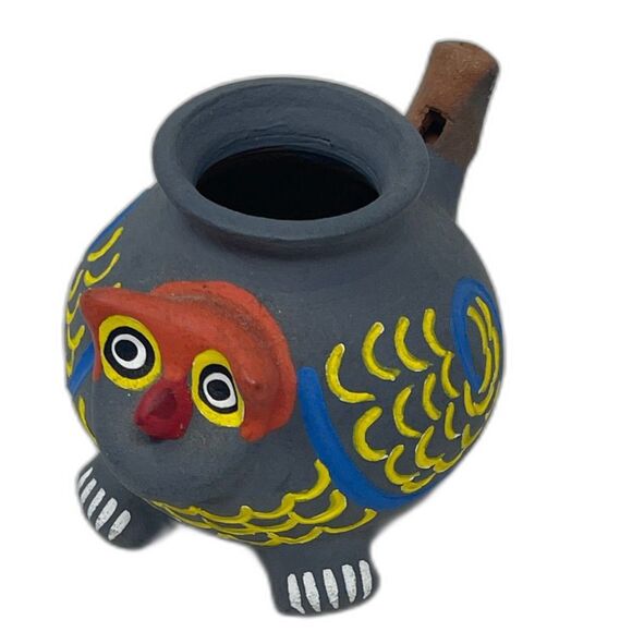 RARE VTG Black Ceramic Bird Whistle Huaco Silbador Hand Painted, Peru Folk Art - Picture 1 of 8